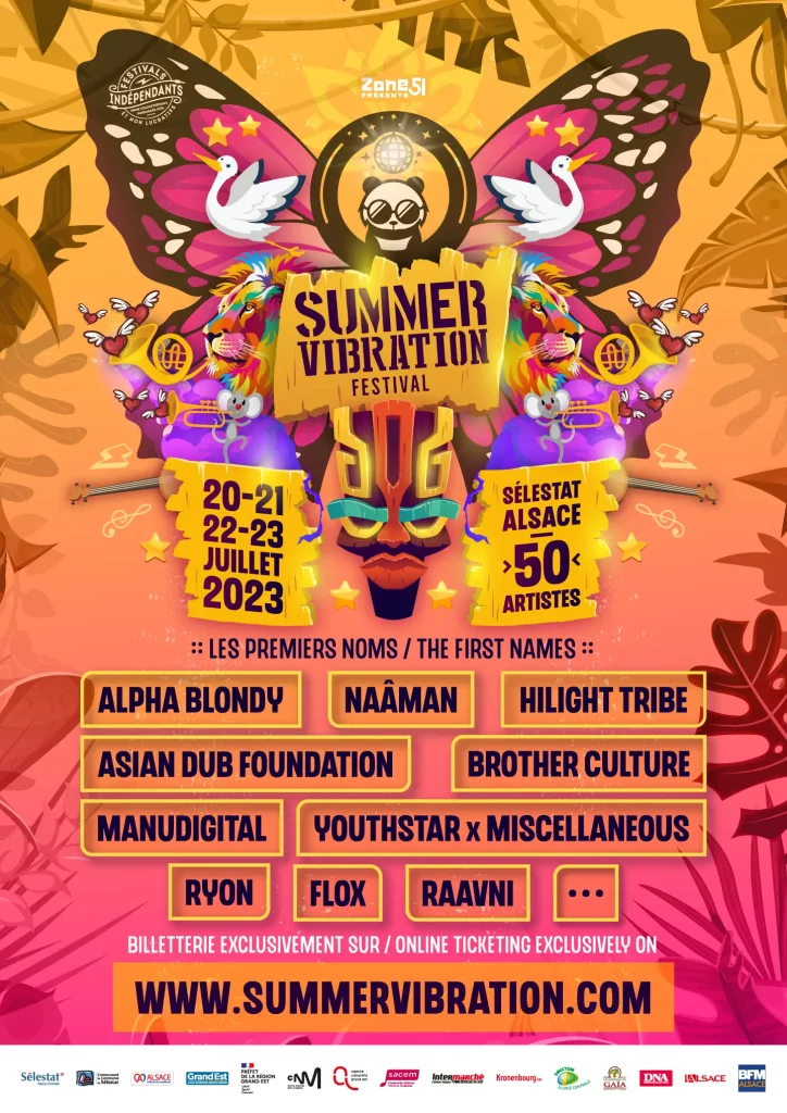 Affiche Summer Vibration Festival 2023 avec les neufs premiers noms d'artistes